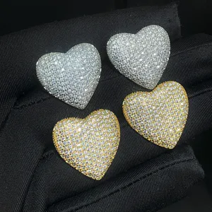 2024 iced out Valentine's Day Women Girl gift jewelry micro full paves round 5a bling cz 23mm big size heart shape stud earring