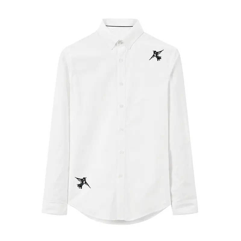 T-134 Fashion Trend Men's Spring And Autumn New Shirts Personalized Embroidery Korean Fit Casual White Collar Shirt Cotton