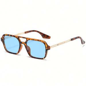 Lunettes de soleil rétro bleues léopard à double pont, petites lunettes de soleil carrées de pilote pour femmes, vente en gros - Product Image 6