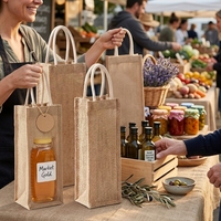 Sac fourre-tout en jute et lin personnalisé avec logo, sac cadeau réutilisable pour bouteille de vin, porte-bouteille avec poignée