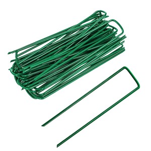 616 Inch U Shape PVC Coated Ground Staples Galvanized Steel <b>Pins</b> for Weed Barrier Grass Cloth Landscape Fabric Nails - Product Image 1