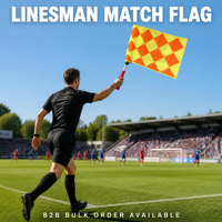 Lot de 2 drapeaux d'arbitre de football à carreaux, support rectangulaire en tissu Oxford 45x31,5cm, 18,5cm, logo personnalisé, modèle de haute qualité