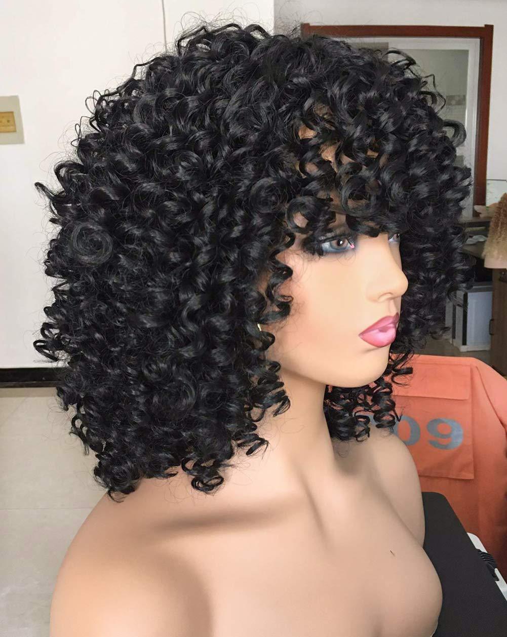 Afro Femme Locken-Perücke 14 Zoll (35,5 Cm) – Synthetisch, Mit Spitzennetz, Schwarz, Verstellbar