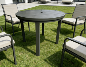 <span class=keywords><strong>Mesa</strong></span> de Centro Redonda de Aluminio <span class=keywords><strong>para</strong></span> Exteriores, Color Gris Oscuro, Resistente a la Intemperie, <span class=keywords><strong>con</strong></span> Orificio <span class=keywords><strong>para</strong></span> <span class=keywords><strong>Sombrilla</strong></span>, <span class=keywords><strong>para</strong></span> Balcón o <span class=keywords><strong>Terraza</strong></span> - Product Image 4