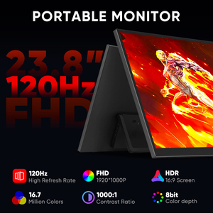 23.8 英寸便携式 USB-C 全高清 IPS 液晶显示器 HDR 180 °   可调节第二屏幕 1080P 适用于家庭游戏笔记本电脑 工作用 现货 - Product Image 2
