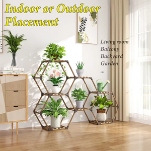 Support de plantes en <span class=keywords><strong>bois</strong></span> hexagonal moderne avec rangement à quatre niveaux, support de pot de fleurs multifonctionnel pour l'intérieur/l'extérieur, pour pots de fleurs DIY - Product Image 2