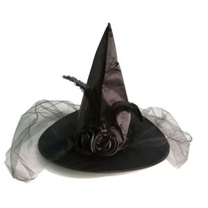 Chapeau de sorcière en toile d'araignée avec breloque rose, décoration de fête d'Halloween pour enfants et adultes, vente en gros - Product Image 3