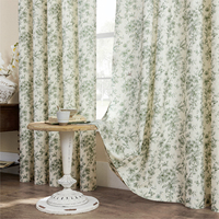 Rideaux en mélange de lin à motif floral de pivoine verte style ferme, avec passe-tringle, pour la maison, le salon et la chambre