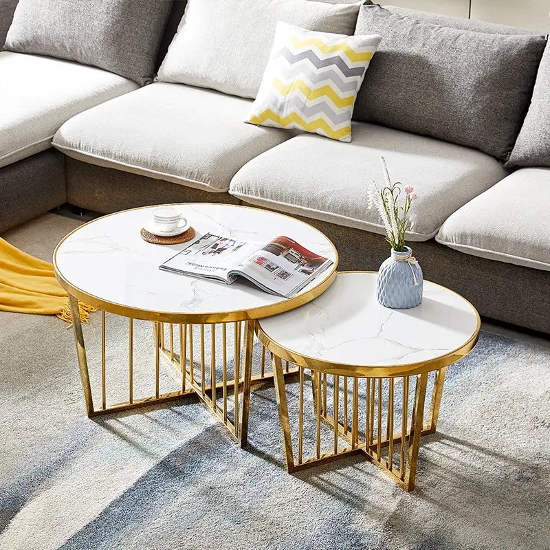 Luxury Living Room Furniture Interior Decoration Contemporary Gold Round Center White Marble Coffee Table