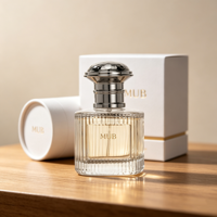 Flacon pulvérisateur en verre cylindrique à col serti avec ligne verticale, 30ml, 50ml, 100ml, stock usine, vente en gros, sérigraphie personnalisée