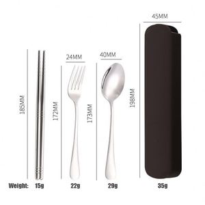 Nouvel ensemble de couverts portables d'extérieur pour étudiants en acier inoxydable 304 (cuillère, baguettes et fourchette) avec boîte d'emballage et LOGO personnalisé - Product Image 4