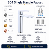 Robinet de lavabo monotrou en acier inoxydable 304 doré brossé, mitigeur de salle de bain moderne