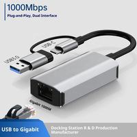 Adaptador USB 3.0 C a RJ45 Gigabit Ethernet de 1000 Mbps, Tarjeta de Red Cableada de Aleación de Aluminio Externa para Portátil, en Stock