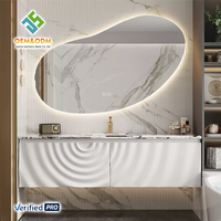 Meuble de salle de bain mural moderne en bois massif Juerte 2025 de luxe OEM, avec évier, miroir et drain en cuivre, pour maison, bar, hôpital