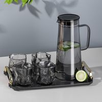 Pichet à eau en verre de 1450ml et ensemble de 6 tasses ensemble de verre gris pichet à eau transparent poignée bouilloire ensemble de tasses