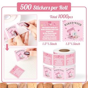Pegatinas personalizadas para alimentos de estilo rústico, cuadradas de 1.5 pulgadas, en rollo rosa, para panadería casera, conservas, manualidades DIY, embalaje de regalos, venta al por mayor - Product Image 5