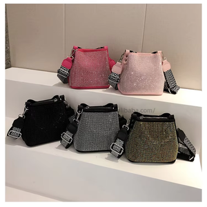 Sac à main de créateur neuf avec strass, sac bandoulière couleur unie avec fine sangle, sacs à main pour femmes, sac seau Tanjing - Product Image 2