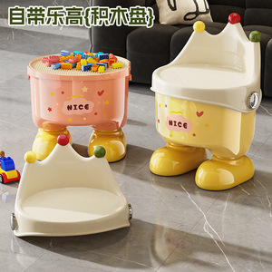 Crown Storage <b>Stool</b> For Kids With Lid Large Capacity Toy Organizer Pink Black Yellow <b>Plastic</b> Seat For Babies 1-2 Years - Product Image 4