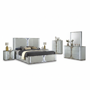 Ensemble de meubles de chambre à coucher en bois assemblé 5 pièces, finition moderne brillante, avec rangement, lits <span class=keywords><strong>Queen</strong></span>/King Size et table de chevet - Product Image 1