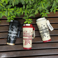 Nouvelle vente chaude 530ml 18oz flacon à vide thermique en acier inoxydable Double tasse à café avec impression de fleurs pour tasses cadeaux