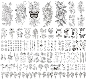<span class=keywords><strong>Tatouage</strong></span> corporel autocollant noir <span class=keywords><strong>dessin</strong></span> au trait <span class=keywords><strong>fleur</strong></span> papillon jetable étanche à la transpiration tatouages temporaires pour femmes - Product Image 4