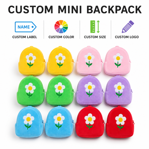 En gros, Mini sac à dos en peluche brodé de fleurs, porte-clés, jolie pochette à monnaie douce motif marguerite, petit sac de rangement pour écouteurs, cadeaux pour filles - Product Image 1