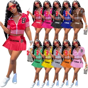 HM6608 Custom 2 Piece Set Women Summer Skirts Tracksuit Two Piece Set Baseball Style Printings Outfit 2023 Plus Size Women Sets