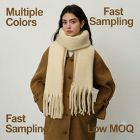 Écharpe en laine mélangée personnalisée avec logo de marque, style couverture chaude, pour l'automne et l'hiver, avec franges