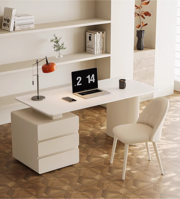 Modern Simple Luxury French Home Computer Desk Cream-Style Rock Board Study Desk Minimalist Rectangular Design Office Use