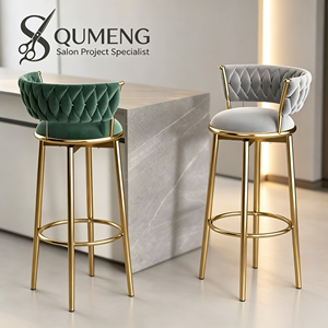 Chaise de bar Z, mobilier de comptoir nordique, en métal et velours, pivotante, en cuir, haute, dorée, moderne, de luxe, tabouret de cuisine, chaises de bar pour table de bar - Product Image 1