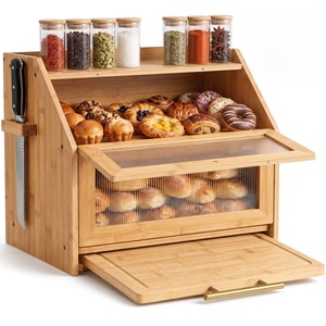 Boîte de rangement pour pain en bambou avec porte en verre et porte-couteau pour la cuisine - Product Image 4