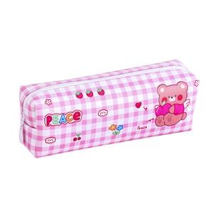 Mo <span class=keywords><strong>Shang</strong></span> <span class=keywords><strong>Shi</strong></span> Nian usine directe Ins ours Plaid porte-crayon fille coeur grande capacité PU étanche stockage papeterie boîte - Product Image 5