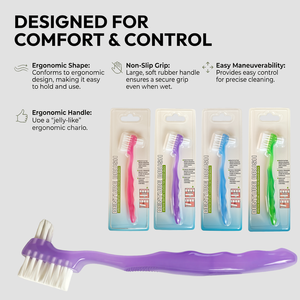 סיטונאי מברשת לשיניים תותבות ראש כפול זיפים רכים ידית ג'ל ארגונומית ניקוי שיניים תותבות לנסיעות - Product Image 5