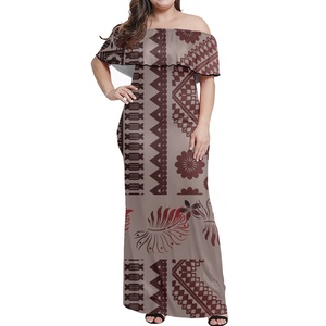Vestido sexy de diseño tribal polinesio, patrón de isla del Pacífico personalizado, <span class=keywords><strong>talla</strong></span> grande, un hombro, manga corta, Maxi vestido estampado a pedido - Product Image 3
