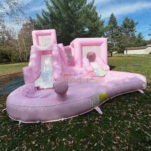 Castillo inflable rosa para niños con tobogán y piscina de pelotas para fiestas en el patio trasero. - Product Image 4