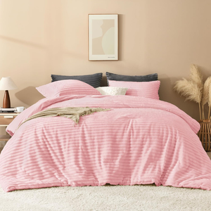 现货商品超柔粉色被子特大尺寸牛奶条纹羊毛床上用品套装可逆<span class=keywords><strong>3</strong></span>件套被子套装 - Product Image 3