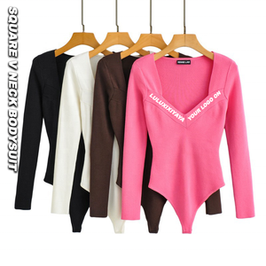 Luluxixiyaya женское нижнее белье с квадратным V-образным вырезом ярко-розовые женские боди с эластичным длинным рукавом - Product Image 1