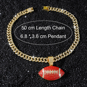 Collares con Colgante de Rugby Rojo Geométrico en Aleación Chapada en Oro y Plata, Estilo Hiphop, Personalizados para Hombre, Joyería de Moda - Product Image 5