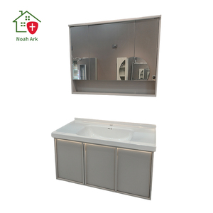 Nouvelle armoire de salle de bain intelligente et moderne, grise, avec miroir de rangement, lavabo blanc sur comptoir, armoire de sol, fonction anti-buée - Product Image 2