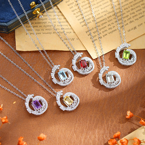 Collier Vague Océanique en Argent Sterling 925 Plaqué Or Blanc avec Cristal et Pierre Naturelle Taille Émeraude 5*7mm pour Femme - Vente en Gros (9 pièces) - Product Image 3