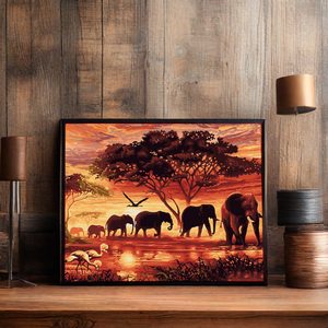 CHENISTORY 99019-Y Pintura al Óleo sobre Lienzo con Marco, Pintura por Números con Motivo <span class=keywords><strong>de</strong></span> Elefantes al <span class=keywords><strong>Atardecer</strong></span> <span class=keywords><strong>para</strong></span> Adultos, Dropshipping Disponible - Product Image 1