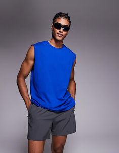 Camiseta sin Mangas Deportiva <span class=keywords><strong>de</strong></span> Verano, 100% Algodón, 300 Gramos, Corte Holgado, para Hombre, Color <span class=keywords><strong>Azul</strong></span> <span class=keywords><strong>Marino</strong></span> - Product Image 1