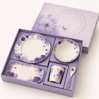Magnifique service de vaisselle en mélamine motif papillon violet, ensemble de bols et assiettes à motif floral pour la maison, les dîners, les fêtes, l'usage quotidien, conforme CE
