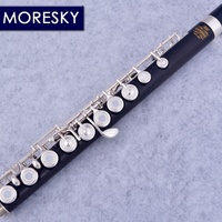 MORESKY 17 Holes Ebony/Grenadilla Flute Open Hole Silver Plated C Key E Mechanism Tone C Grenadilla Wood Professional Flute