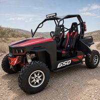 Véhicule tout-terrain UTV 650cc 4x4 à transmission par arbre, peint en rouge et noir, deux places pour adultes, adapté au désert, avec blocage de différentiel.