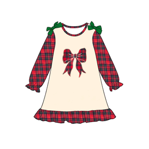 Vestido Romper Navideño a Cuadros Rojos con Lazo Personalizado para Niñas, Boutique Trendyism, Spandex/Algodón Orgánico Suave, Ropa Navideña al por Mayor - Product Image 5