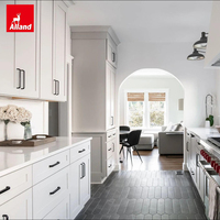 Cuisine compacte blanche élégante Alland pour petite maison, avec plan de travail, évier et unité de rangement