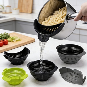 Cesta de drenaje de silicona de grado alimenticio para lavar fideos y verduras, colador doméstico a prueba de fugas - Product Image 6