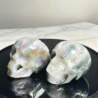 Crânes en agate mousse réaliste sculptés à la main, géodes et drusies, artisanat de sculpture en cristal pour la décoration de Noël, tendance
