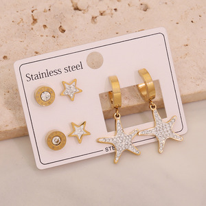 Trendy 3-Pairs çok yönlü paslanmaz çelik saplama küpe kalp yıldız & kelebek çiçek tasarım zirkon küpe ile kadınlar için - Product Image 2